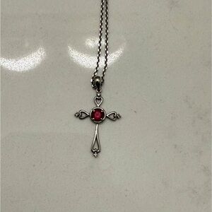 Kay Jewelers Silver Necklace with Red Gemstone Cross Pendant
